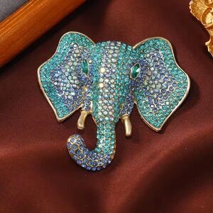 Vintage Elephant Blue Crystal Brooch